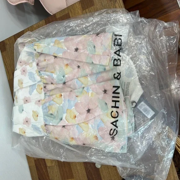 Sachin & Babi Womens Dress NEW Small Moyer Watercolor White Mini Ruffle Floral - Picture 7 of 8